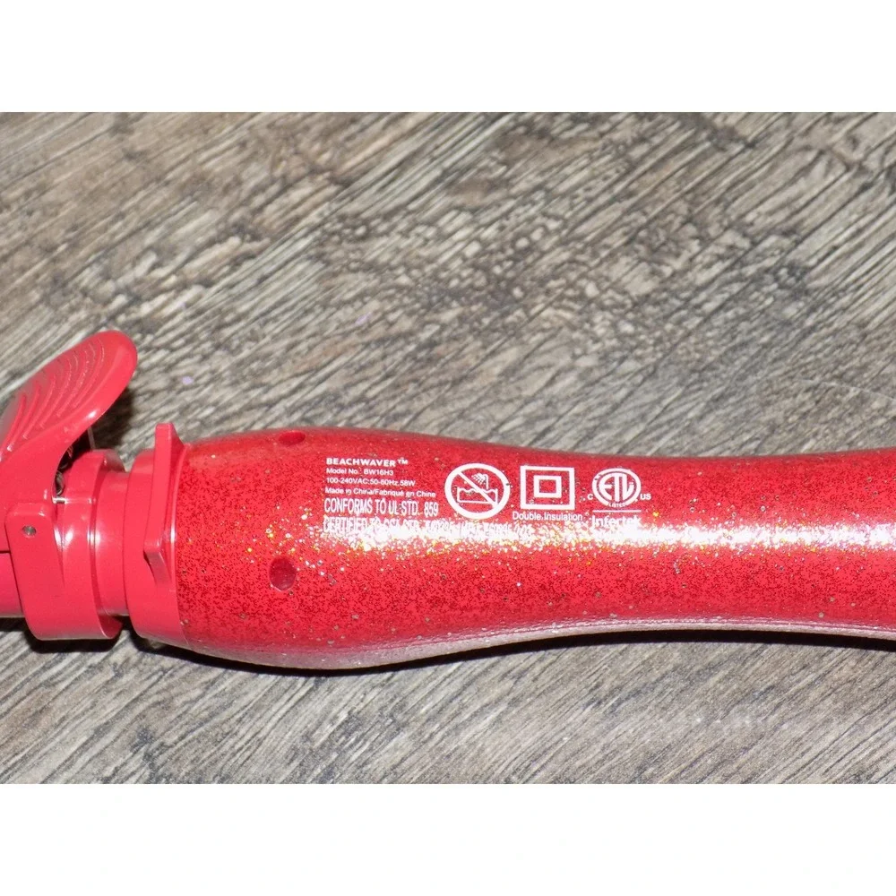 Beachwaver B1 Rotating Curling Iron Women Red Glitter Excellent 1in Barrel